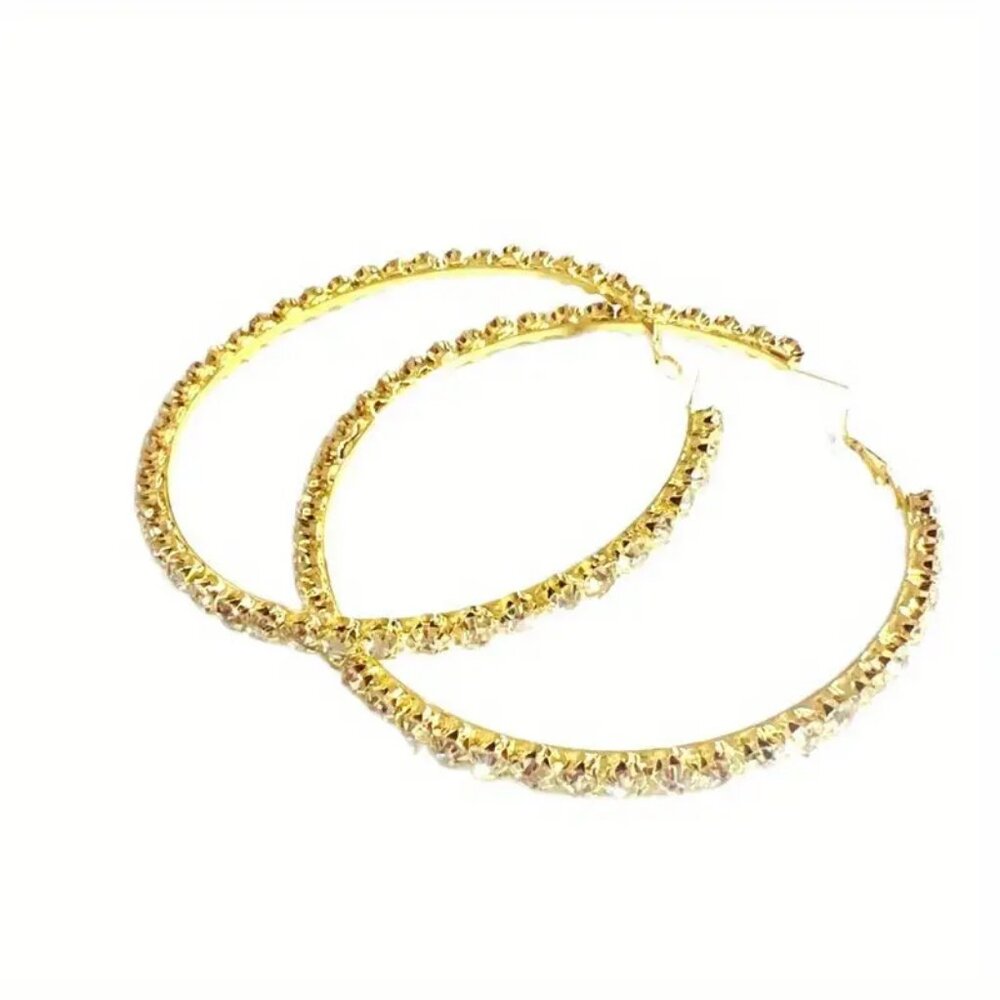 Big Circle Inlaid With Sparkling Rhinestone Exaggerated Hoop Earrings